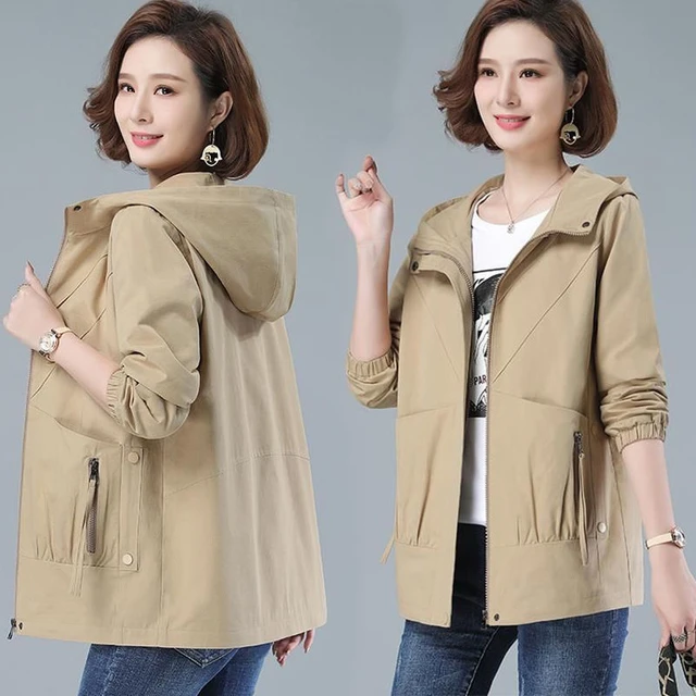 Women's Jacket With Lining 2023 Spring Autumn New Hooded Casual Windbreaker  Coat All-match Plus Size Female Loose Outerwear - AliExpress