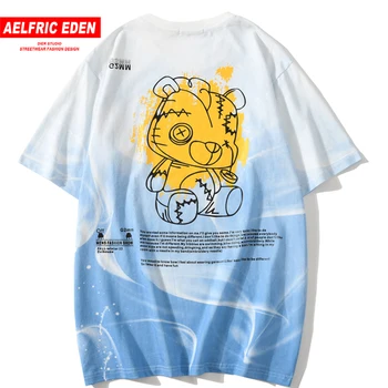 

Aelfric Eden Harajuku Streetwear Tshirt Men Hip Hop Gradient Cartoon Bear Print Short Sleeve Tshirt Cotton oversized Casual Tops