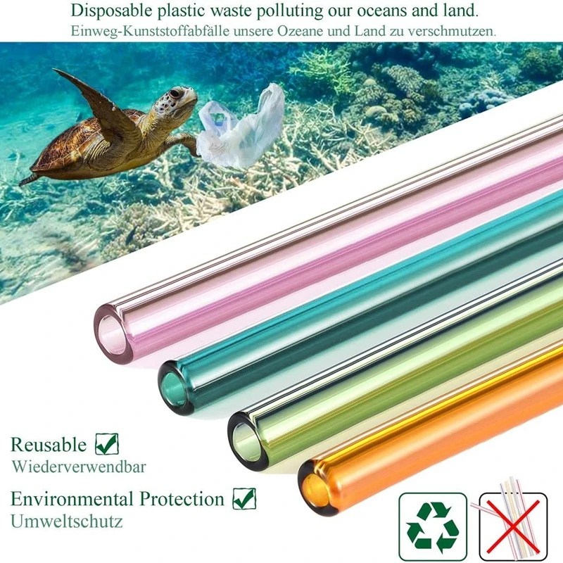 20cm Glass Straws Reusable Drinking Straws Eco Friendly Multicolour Glass Straw for Smoothie Cocktail Bar Drinkware Accessories