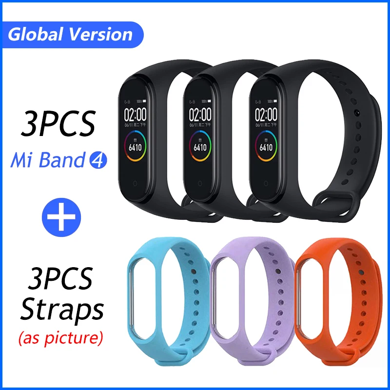 Фирменный Xiaomi mi браслет 4 браслет mi Band 4 фитнес-браслет 3 цвета AMOLED экран музыкальный контроль Smartband - Цвет: 3PCS Band add 3 Str.