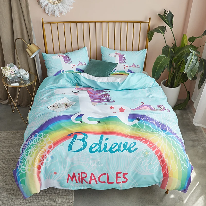 

Cartoon Duvet Cover Sets Unicorn Design Twin Full Queen King Size 2pcs/3pcs Bedding Set