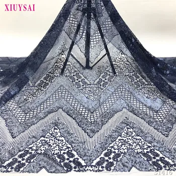 

Africa Tulle Lace Fabric High Quality Africa Lace With Sequins Fabric Nigeria Mesh Fabric Used for party dresses P1398