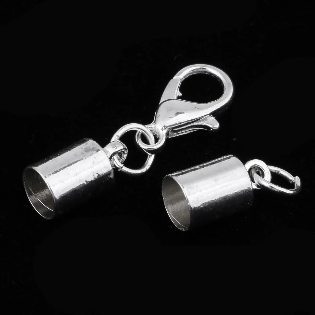 10 Piece silver color Kumihimo Leather Cord End Caps with Lobster Clasp Jewelry Making Findings