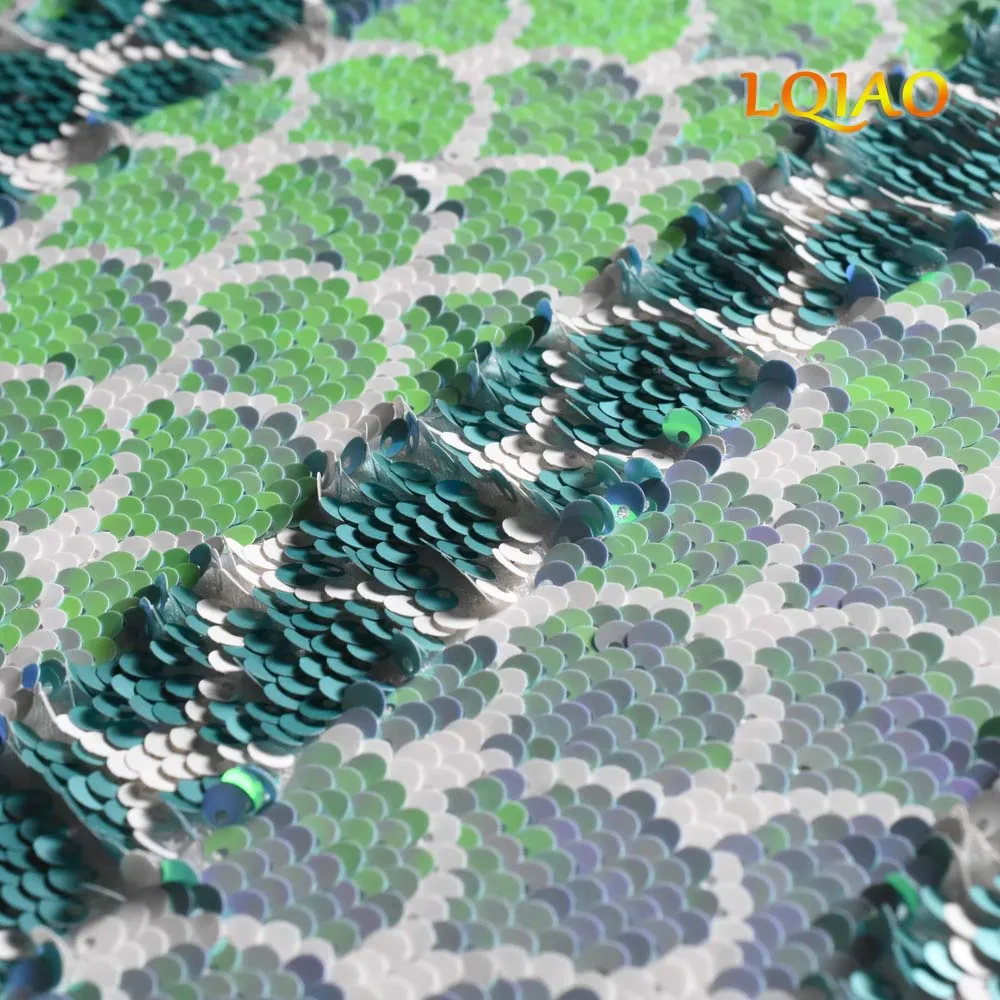 Light Green Dark Green Mermaid Sequin Fabric 004