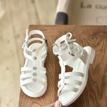 

Hot Sale Summer Fashion Children Zipper High Sandals Girls Leather Soft Bottom Roman Kids Princess Shoes Beach