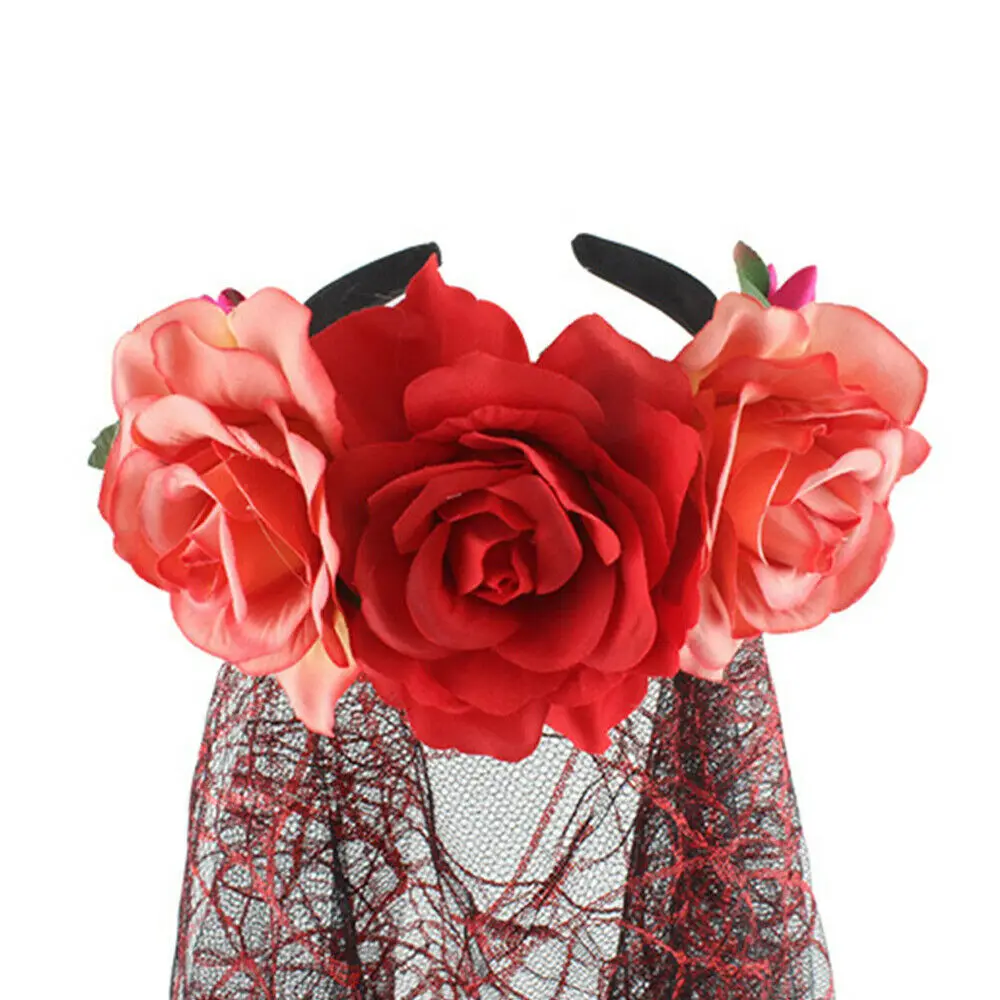 Горячие женские головные уборы Хэллоуин Необычные праздник день мертвых вуаль труп розы для невесты мексиканское платье аксессуары палочки для волос