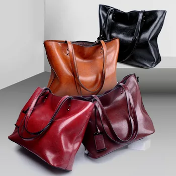

Women's Bag New Fashion Tote Bag Retro Oil Leather Large Capacity Shoulder Bag