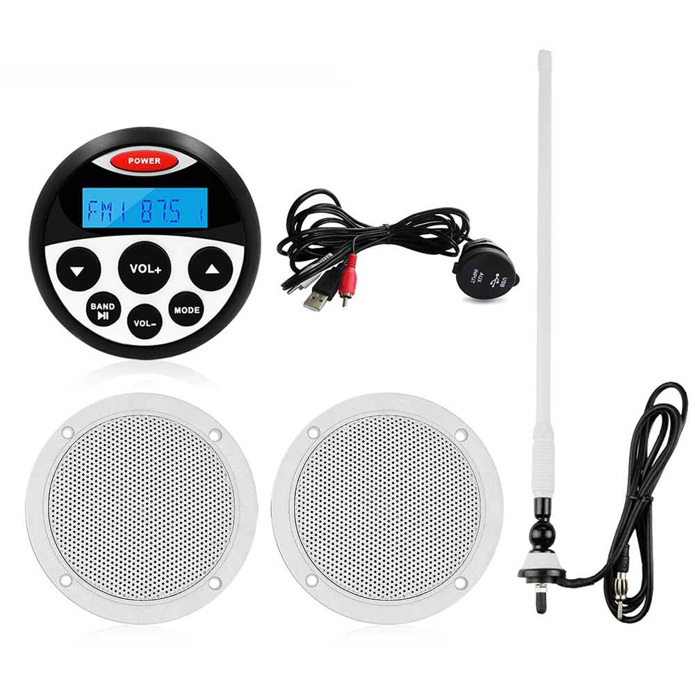 Waterproof Marine Bluetooth Audio Stereo Radio MP3 Player+1pair 4 inch ...