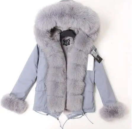 Женская зимняя куртка с натуральным лисьим меховым воротником, пальто с искусственным мехом, Женская куртка, женская модная парка - Цвет: 6