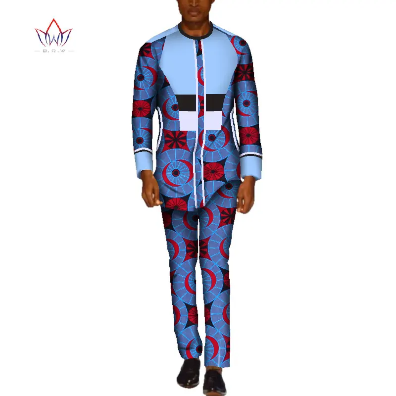 Повседневная мужская одежда в африканском стиле, комплекты рубашек и штанов, Bazin Riche, африканская Дизайнерская одежда, Дашики, мужские комплекты из 2 предметов, WYN515