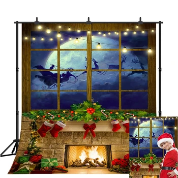 

Photography Backdrops Merry Christmas Happy New Year Fireplace Santa Claus Christmas Tree Photo Background Studio Prop