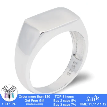 

Real 925 Sterling Silver Ring for Men Women Rectangle Classic Simple Rings for Unisex Lovers Couples Wedding Band Jewelry Gift