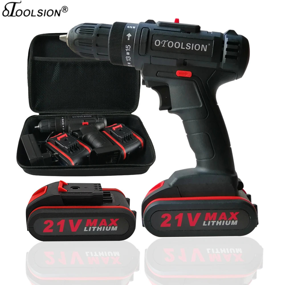 Hot Products! OTOOLSION 21V Cordless Drill Wireless Powerful Electric Screwdriver Drill Lithium-Ion Battery With Tool Box and Dual Speed