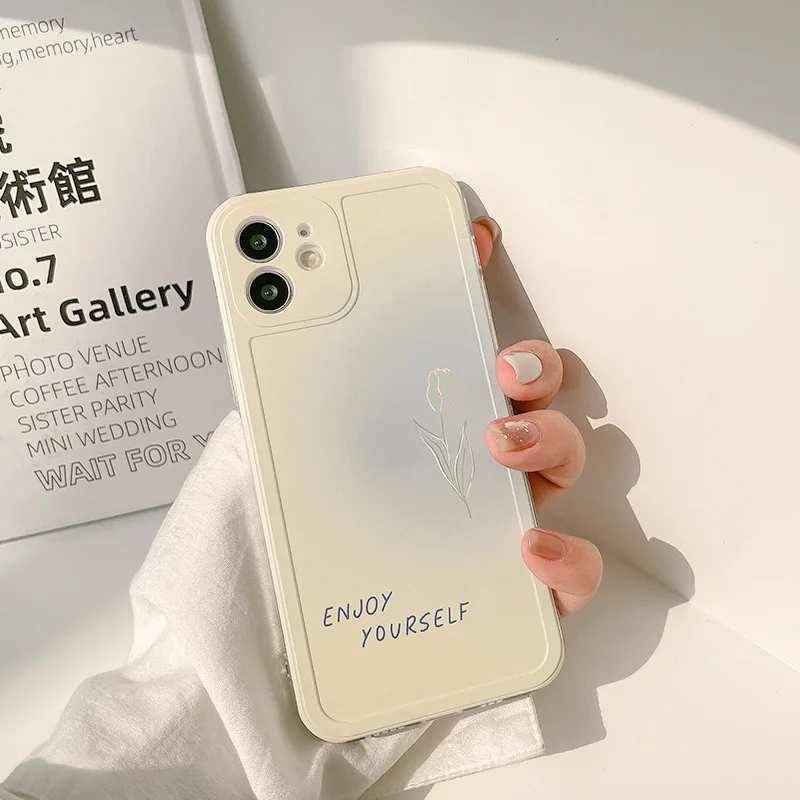 Retro artist sweet Rose line Gradient art Korean Phone Case For iPhone 13 11 12 Pro Max Xr Xs Max 7 8 Plus 7Plus Case Soft Cover
