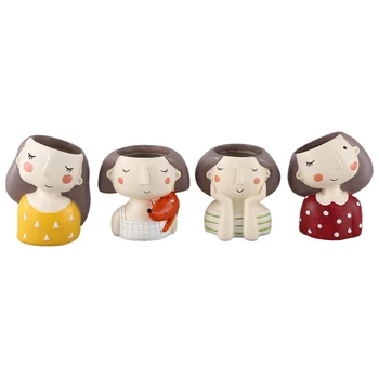 

Flower Girl Planter Set - 4pcs European Style Succulent Plants Planter Pot Mini Bonsai Cactus Flower Pot Home Decor Craft