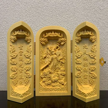 

Round solid wood Three open boxes Buddhism character statue，Modern art sculpture ，High-end portable home decoration statue