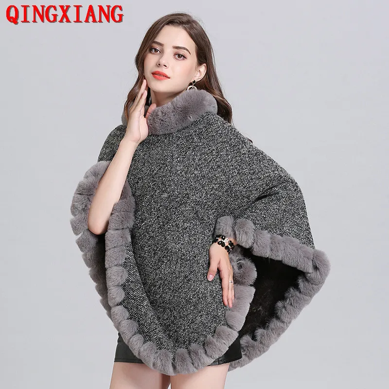 10 Colors Velvet Warm Pullover Cloak Winter Hole Faux Rabbit Fur  Street Wear Women Capes Solid Poncho Knitted O Neck Loose Coat 6 colors navy blue granular velvet warm pullover cloak winter faux rabbit fur streetwear women capes poncho o neck loose coat