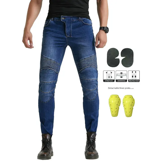 Motorcycle Pants Moto Protection Motocross Jeans Rodilleras Moto Jeans Men Motorcycle Motocross Pants Four Seasons Breathable JES-1- Blue