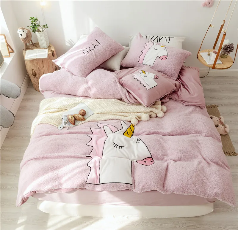 Роскошный мягкий вельветовый Комплект постельного белья с единорогом набор