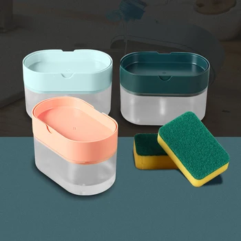 

Manual Press Soap Dispenser With Sponge Box 2 In 1 Liquid Soap Dispenser Soap Organizer Bathroom Kitchen Cleaning Supplies