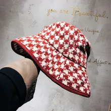 Оригинальная большая клетчатая шляпа осень зима Элегантная Дамская богиня рыбака шляпа с широкими полями раковина крышка покрытая лицо Ян шляпа Дамы