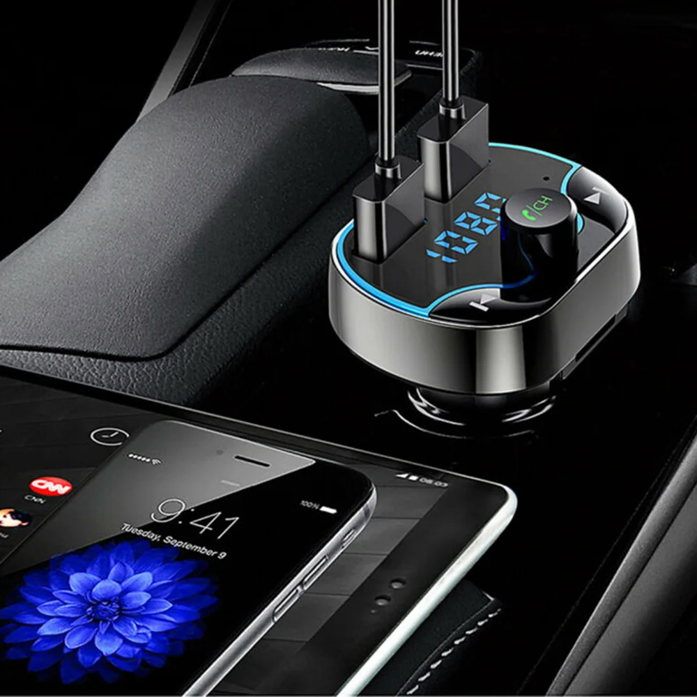 Автомобиль со системой «Хендс-фри» и Bluetooth Беспроводной 12 V-24 V FM передатчик быстрое зарядное устройство с двумя портами USB Радио Bluetooth Музыка u-диск TF карта плеер