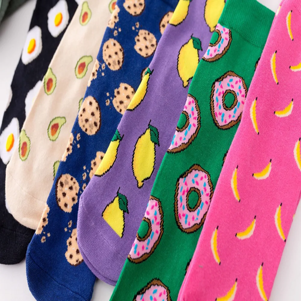 Men and women food fruit print pattern socks avocado McDonald's cookies funny personality fashion print ladies socks lovers