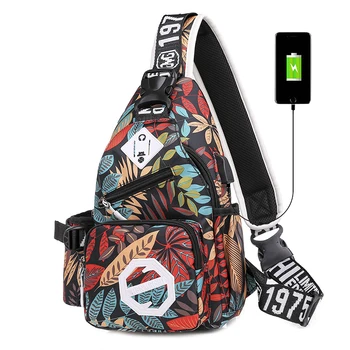 

Fashion Men Waist Pack USB Charging Nylon Shoulder Bag Crossbody Bag Outdoor Leisure Waterproof Chest Travel Fanny Bag Pouch