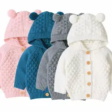 Вязаный кардиган для маленьких мальчиков и девочек; зимние теплые свитера для новорожденных; модное пальто с капюшоном и длинными рукавами; куртка; одежда для детей
