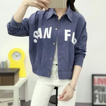 

2019 Autumn Women Jackets "SANFCO"Print Full Sleeve Outwear Fashion Slim Single Breasted Female Thin Jackets Turn-Down Collar