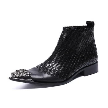 

Motorcycle Martin Boots High Top Shoes Increased Ankle Boots Tide Sepatu Men's Cow Leather Riveted Metal Punk Summer Pointed Toe