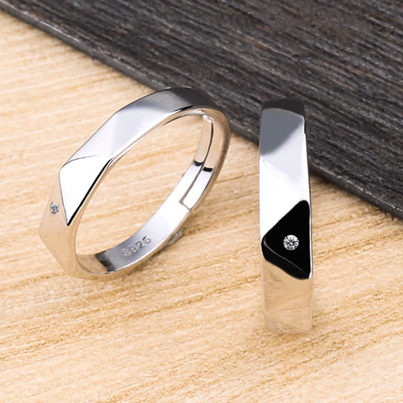 DOYUBO Prismatic Shape Sterling Silver Couples Ring For Men& Women Solid Silver Adjustable Size Lovers Rings Fine Jewelry VB358