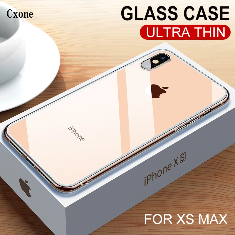

Cxone Luxury Glass Case For iPhone XS MAX XR X Cases Ultra Thin Transparent Back Glass Cover For iPhone XS MAX 7 8 X Soft Edge
