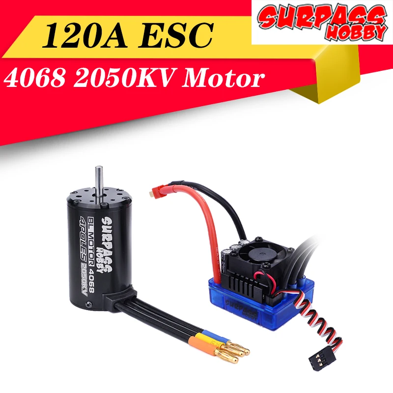 

SURPASSHOBBY 4068 2050KV Brushless Motor Waterproof Sensorless +120A ECS for 1:8 RC Drift Racing Off-road Climbing Car