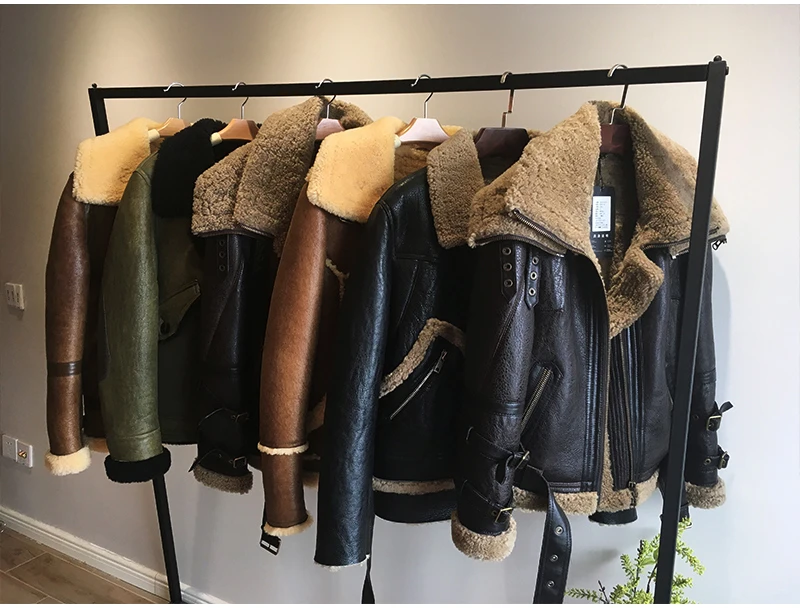 Зимняя мужская мода, овечий мех, овчина, кожа, шерсть, подкладка, двойной воротник, дизайн, байкерская куртка, пальто