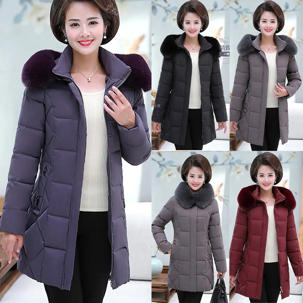 Женское длинное пальто с меховым воротником abrigos mujer invierno зимнее размера плюс