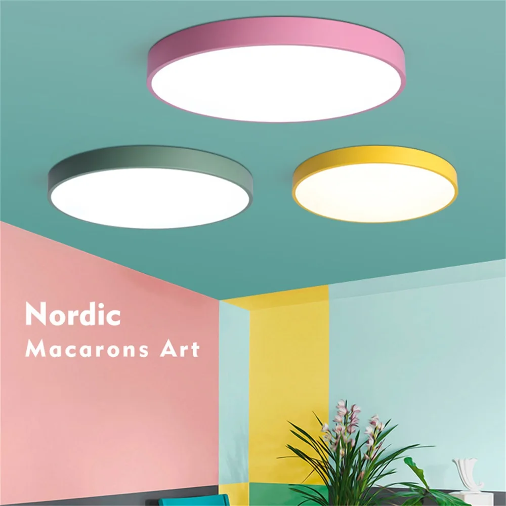 

IVYSHION LED Ceiling Lights 5cm Super Thin Round Ceiling Lamp Macaron Color Home Decor Modern House Lighting Fixture LED Lamp