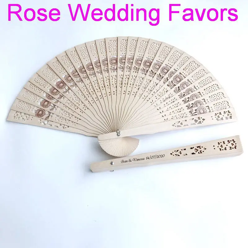 

(80pcs/lot)FREE SHIPPING+Personalized Wood Fan with Flower Pattern Printing Name and Date Wedding Fan in Organza Pouch