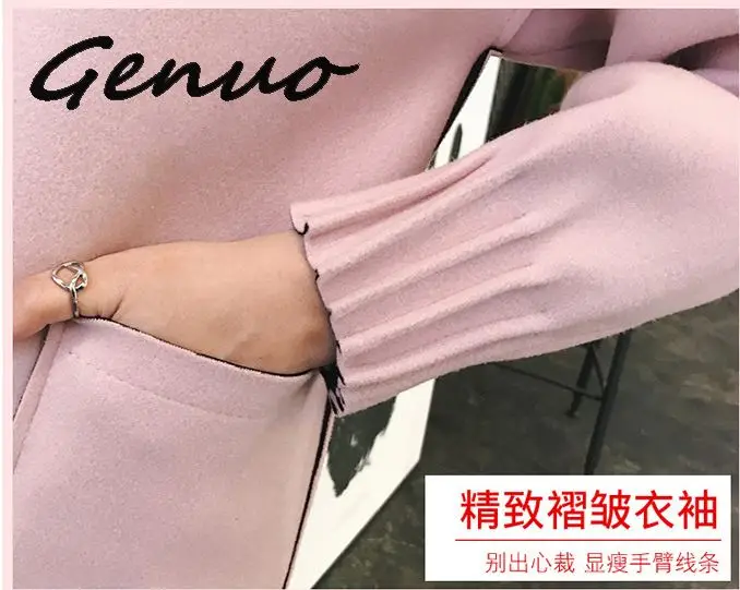 Genuo, новинка, Осень-зима, женское, бирюзовое, синее, белое, простое, шерстяное, длинное пальто с зубцами, плотная твидовая верхняя одежда, Casacos femininos