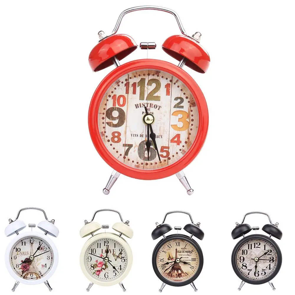 

1Pc Household Retro Alarm Clock with Light Digital Clocks Round Number Bell Desk Table Clocks Office Home Decor