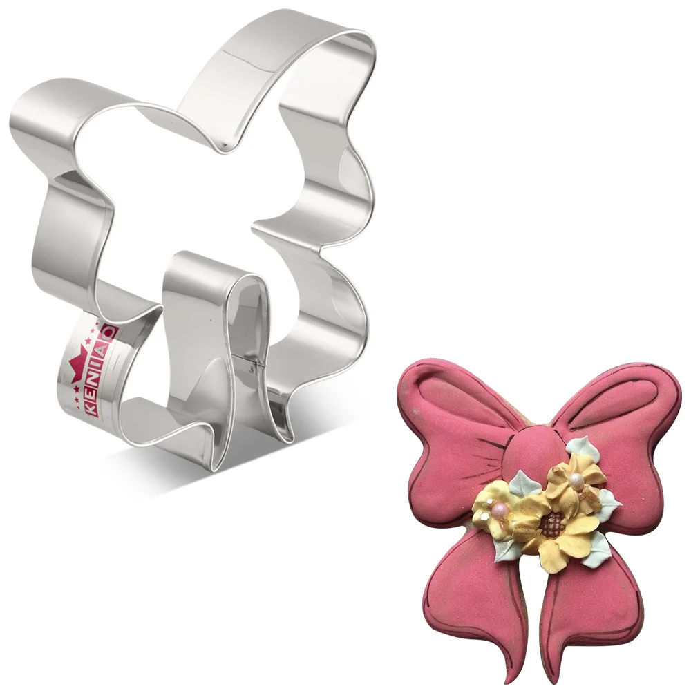 Cookie Cutter Baking Mold Cookie Mould KENIAO Bow Ribbon 9.4 x 9.5 CM Baby Shower Biscuit Fondant Bread Sandwich Stainless Steel