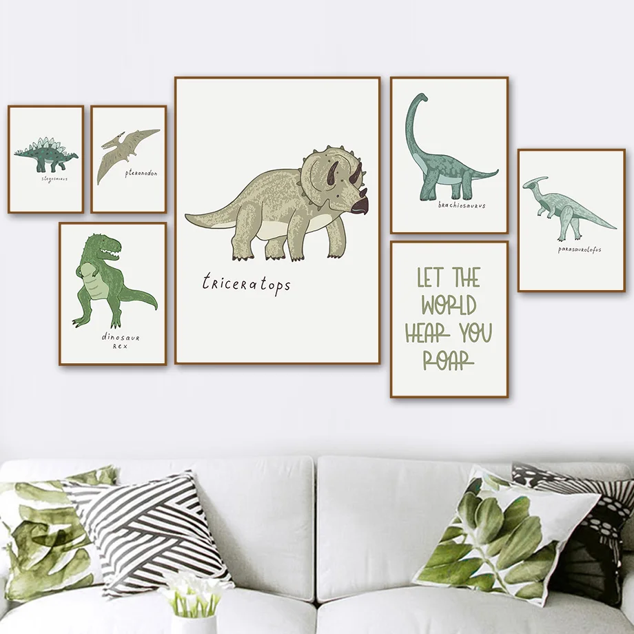 Jungen Drucke Malerei Poster Room Wand Und Decor Kindergarten Bilder Triceratops Tyrannosaurus Kunst AliExpress Wand Leinwand Nordic Dinosaurier - Kinder