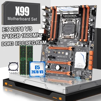 شراءJINGSHA اللوحة الأم X99 Lga 2011-3 مجموعة اللوحة الأم مع وحدة المعالجة المركزية E5 2678V3 و 2*16GB DDR3 1600MHZ ECC REG RAM