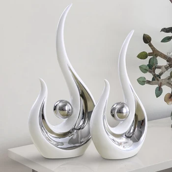 

2PCS/set Silver White Ceramic abstraction Phoenix Figurines Handmad Crafts Modern Furniture Items For Living Room Home Decor