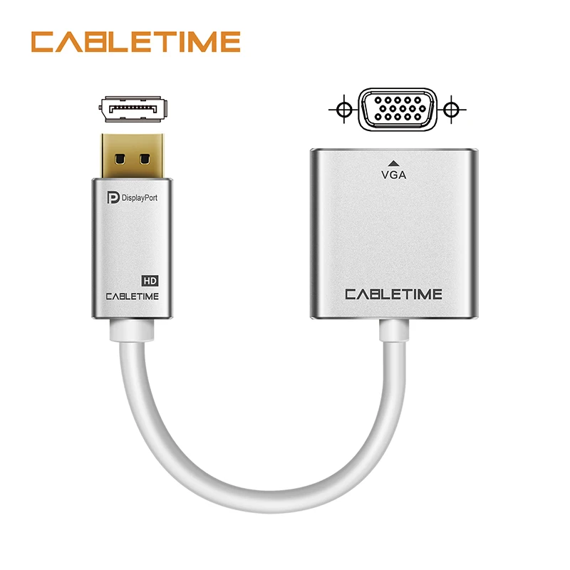 Переходник Cabletime DisplayPort на VGA 1080P DP конвертер Displayport M/F для Macbook проектора ноутбука