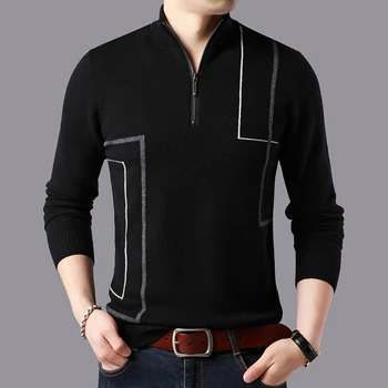 

Mens 100% Wool Knit Tops Sweater Pullover Basic Stand Collar for Autumn Winter Fashion Casual BO26171230