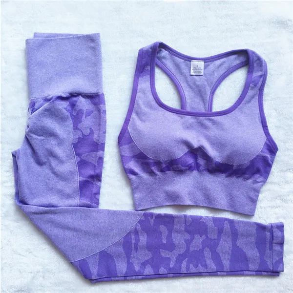 CB135 violet set Pad Engery, камуфляжный комплект пуш-ап для йоги, Женский бесшовный бюстгальтер для фитнеса, йоги, завышенная талия, для спортзала, камуфляжные леггинсы, для фитнеса, спортивные костюмы для тренировок - Цвет: CB135 violet set