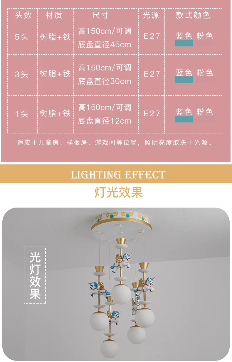 Мультяшная креативная розовая люстра Pegasus для девочек, спальни, детская комната, люстра принцессы, скандинавский цвет, Светодиодный Люстра