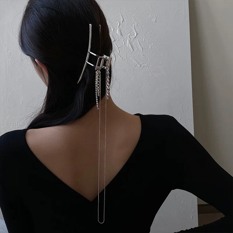 패션 술 체인 금속 대형 여성 헤어 클립, 세련된 발톱 클립 머리 뒷면 헤어 그랩 클립 금속 헤어 카드 소녀 선물