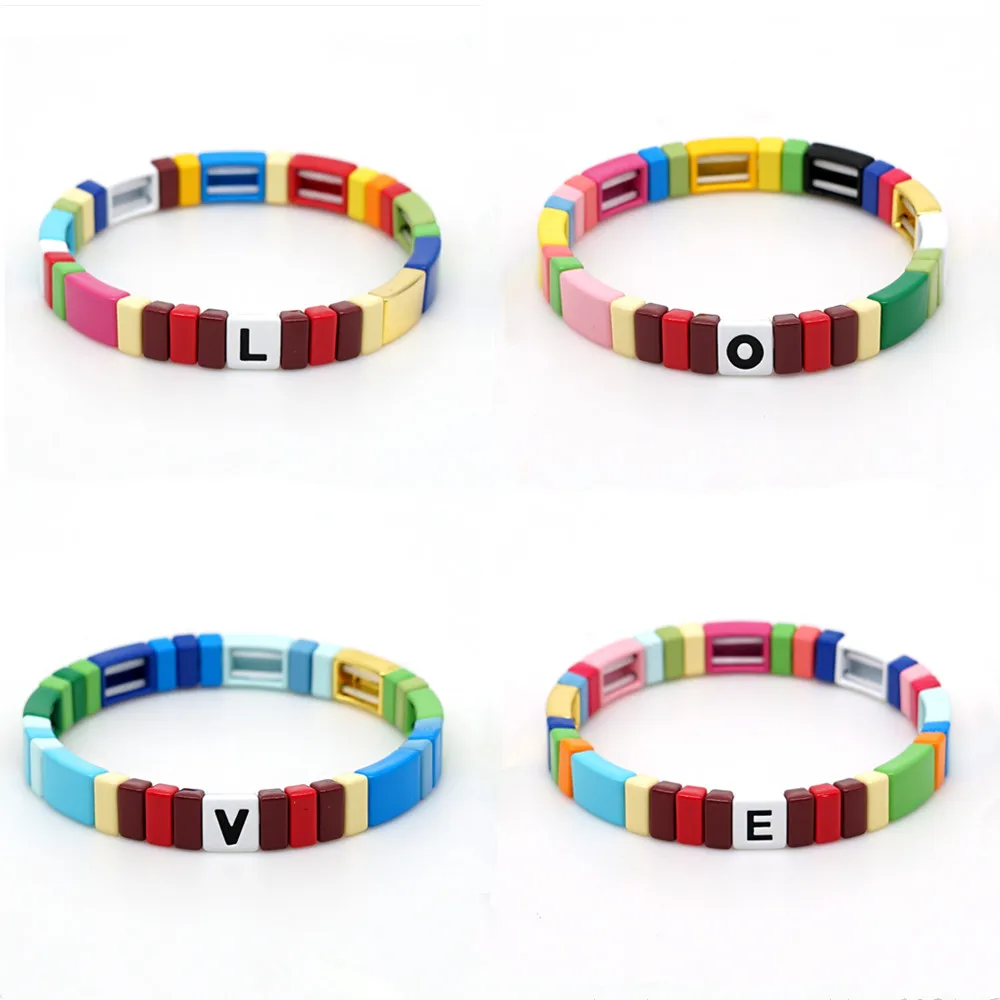 

Shinus Enamel Tile Bracelet Women Pulseras Women Letter LOVE Bohemian Rainbow Bracelets Colorful Jewelry Handmade Summer Beach